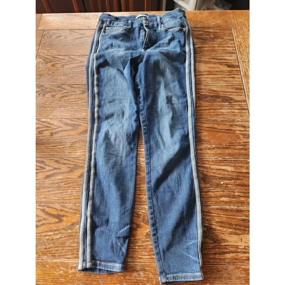 GOOD AMERICAN | Good Legs Athletic Stripe Dark Blue Denim Jeans sz 6/28